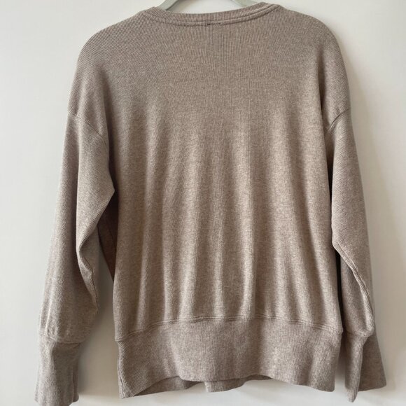 Bobi Los Angeles Wrap Front Long Sleeve Top in Oatmeal, Size Medium - Picture 2 of 6